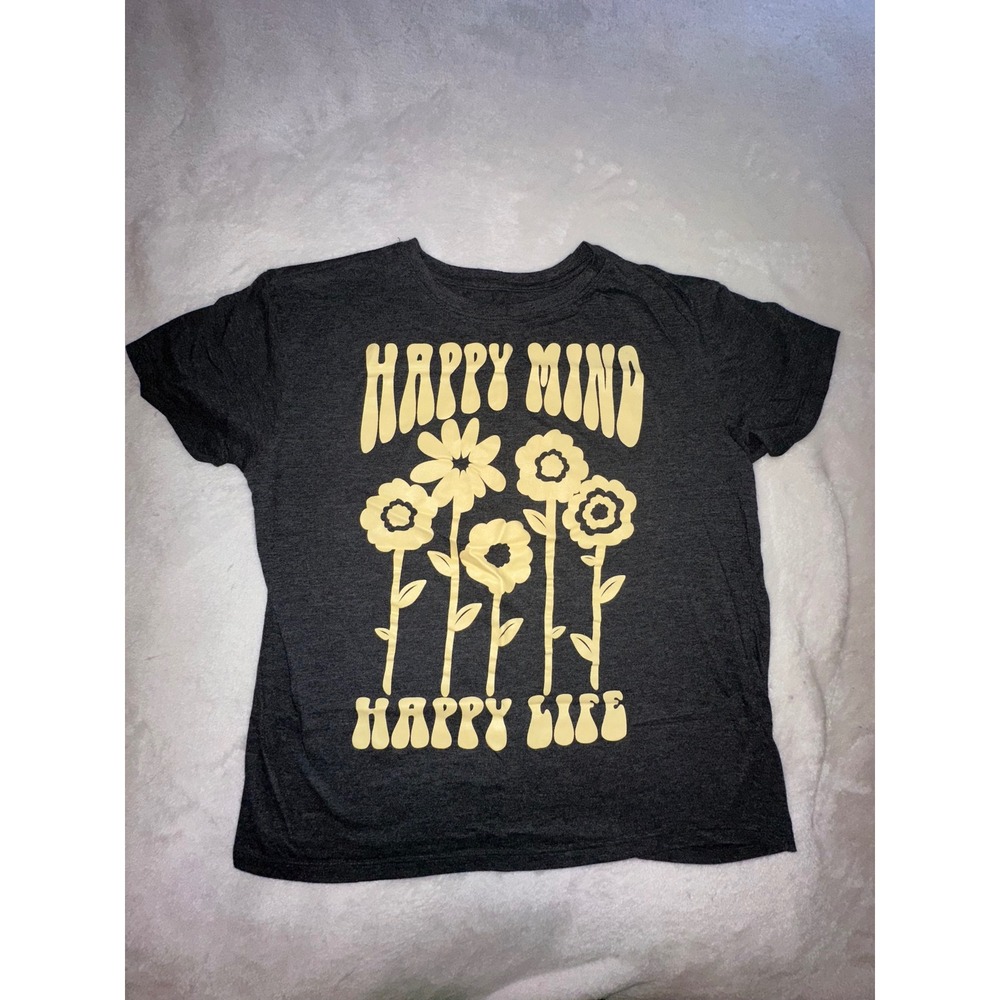 Modern Lux Womens Graphic T Shirt Happy Mind Happy Life Flowers Medium